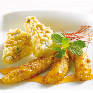 Bildmotiv für NL-BE // Gebratene Minibananen mit Chili-Honig  und CAMBOZOLA